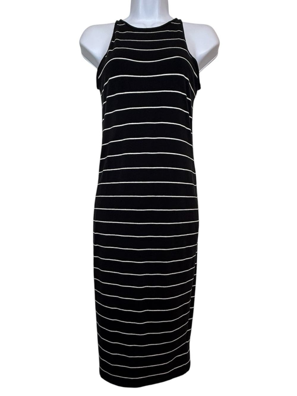 Athleta Sunkissed Black White Striped Midi Dress Racerback Sleeveless